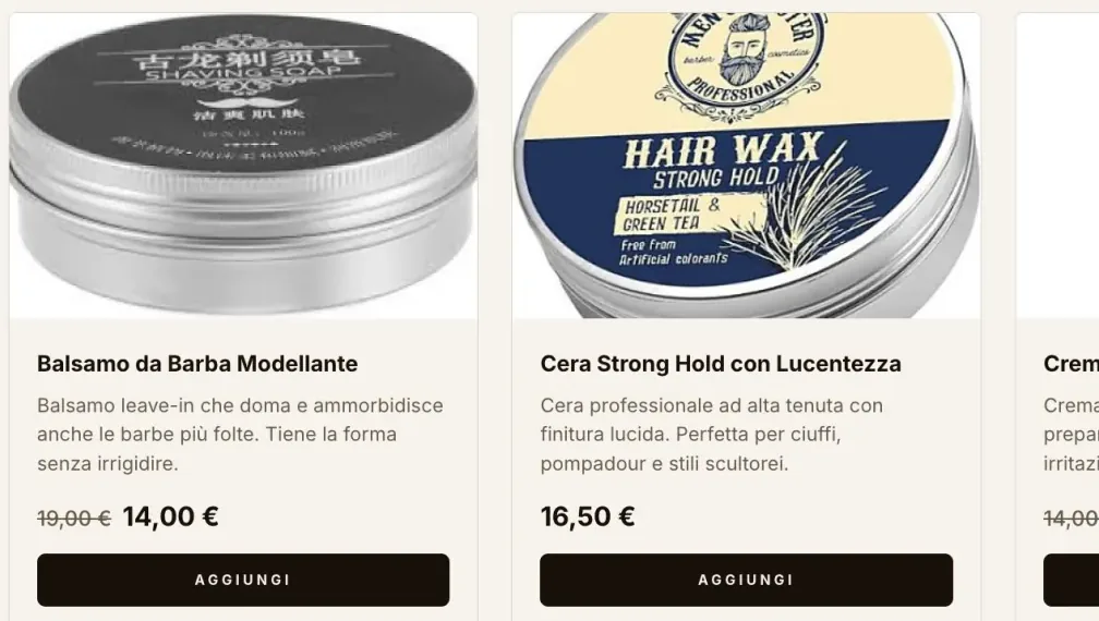Il negozio del salone visto dal cliente, con i prezzi scontati dalla promozione attiva