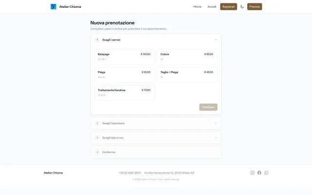 Pagina di prenotazione online di un salone